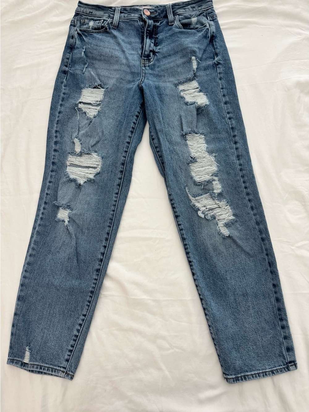 SO Women's Distressed Boyfriend Jeans in Medium Blue